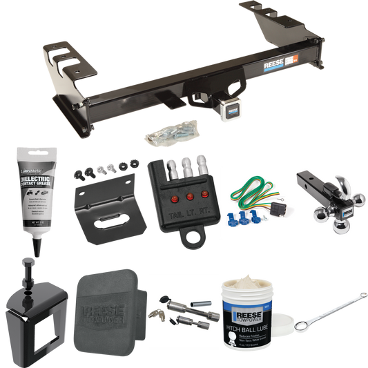 Fits 1999-2004 Chevrolet Silverado 2500 Trailer Hitch Tow PKG w/ 4-Flat Wiring + Triple Ball Ball Mount 1-7/8" & 2" & 2-5/16" Trailer Balls w/ Tow Hook + Wiring Bracket + Hitch Cover + Dual Hitch & Coupler Locks + Wiring Tester + Ball Lube + Electric