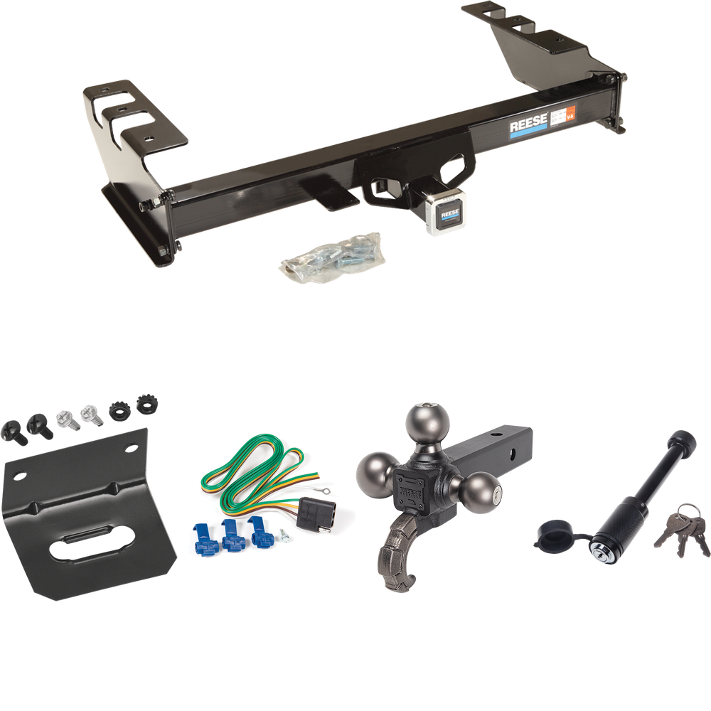 Fits 2003-2007 Chevrolet Silverado 1500 Trailer Hitch Tow PKG w/ 4-Flat Wiring + Tactical Triple Ball Ball Mount 1-7/8" & 2" & 2-5/16" Balls & Tow Hook + Tactical Dogbone Lock + Wiring Bracket (For (Classic) Models) By Reese Towpower