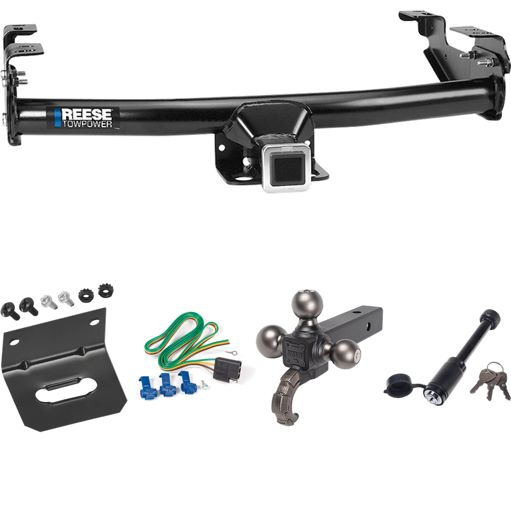 Fits 2004-2004 Ford F-150 Heritage Trailer Hitch Tow PKG w/ 4-Flat Wiring + Triple Ball Tactical Ball Mount 1-7/8" & 2" & 2-5/16" Balls w/ Tow Hook + Tactical Dogbone Lock + Wiring Bracket (For Styleside Models) By Reese Towpower