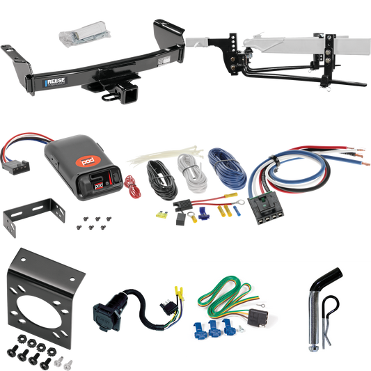 Fits 1983-1992 Ford Ranger Trailer Hitch Tow PKG w/ 6K Round Bar Weight Distribution Hitch w/ 2-5/16" Ball + Pin/Clip + Pro Series POD Brake Control + Generic BC Wiring Adapter + 7-Way RV Wiring (Excludes: GT Models) By Reese Towpower