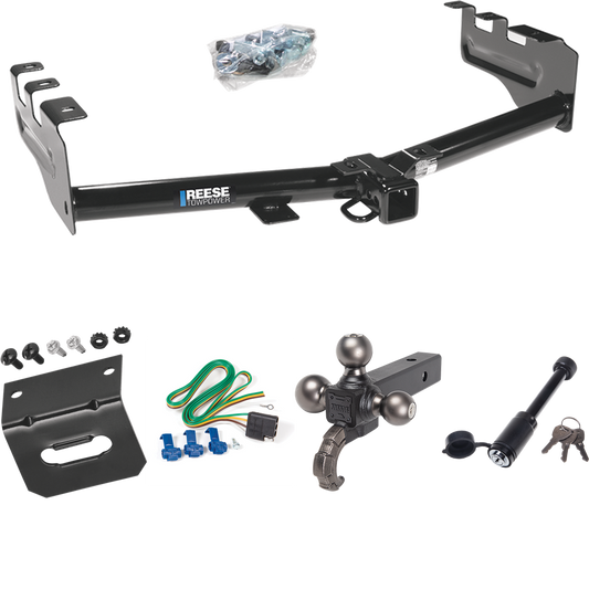 Fits 1999-2002 Chevrolet Silverado 1500 Trailer Hitch Tow PKG w/ 4-Flat Wiring + Tactical Triple Ball Ball Mount 1-7/8" & 2" & 2-5/16" Balls & Tow Hook + Tactical Dogbone Lock + Wiring Bracket By Reese Towpower