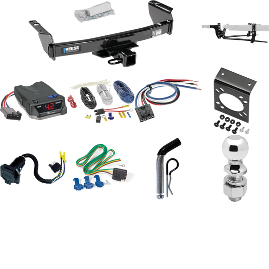 Fits 1983-1992 Ford Ranger Trailer Hitch Tow PKG w/ 6K Round Bar Weight Distribution Hitch w/ 2-5/16" Ball + 2" Ball + Pin/Clip + Tekonsha BRAKE-EVN Brake Control + Generic BC Wiring Adapter + 7-Way RV Wiring (Excludes: GT Models) By Reese Towpower