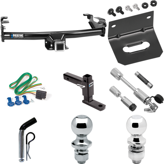 Fits 1971-1980 Dodge W200 Trailer Hitch Tow PKG w/ 4-Flat Wiring Harness + Adjustable Drop Rise Ball Mount + Pin/Clip + 2" Ball + 1-7/8" Ball + Dual Hitch & Coupler Locks By Reese Towpower