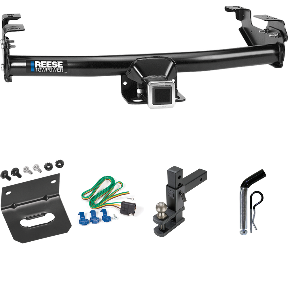 Fits 1971-1980 Dodge D300 Trailer Hitch Tow PKG w/ 4-Flat Wiring Harness + Adjustable Drop Rise Clevis Hitch Ball Mount w/ 2" Ball + Pin/Clip + Wiring Bracket By Reese Towpower