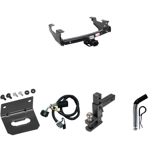 Fits 1999-2006 GMC Sierra 1500 Trailer Hitch Tow PKG w/ 4-Flat Wiring Harness + Adjustable Drop Rise Clevis Hitch Ball Mount w/ 2" Ball + Pin/Clip + Wiring Bracket By Reese Towpower