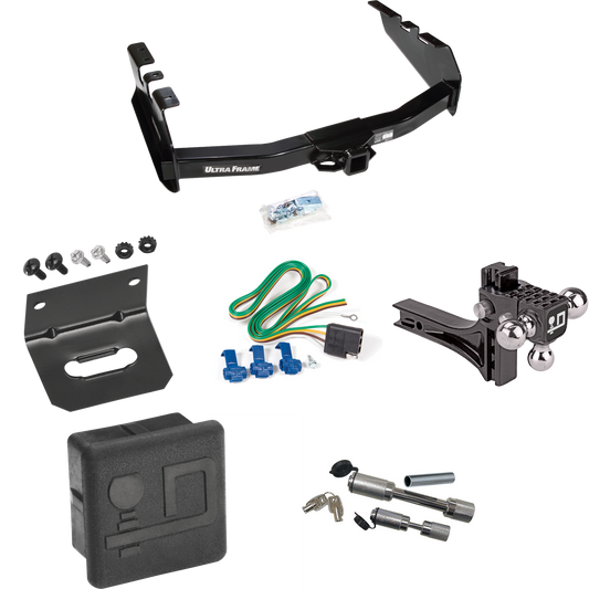 Fits 2003-2007 GMC Sierra 1500 Trailer Hitch Tow PKG w/ 4-Flat Wiring Harness + Adjustable Drop Rise Triple Ball Ball Mount 1-7/8" & 2" & 2-5/16" Trailer Balls + Dual Hitch & Coupler Locks + Hitch Cover + Wiring Bracket (For (Classic) Models) By Draw