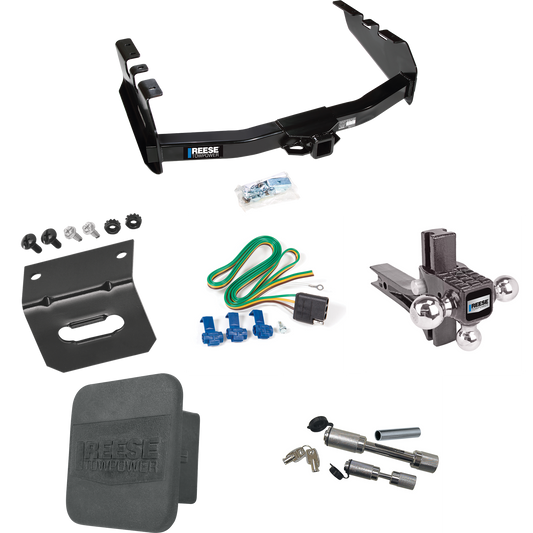 Fits 2005-2007 Chevrolet Silverado 1500 HD Trailer Hitch Tow PKG w/ 4-Flat Wiring Harness + Adjustable Drop Rise Triple Ball Ball Mount 1-7/8" & 2" & 2-5/16" Trailer Balls + Dual Hitch & Coupler Locks + Hitch Cover + Wiring Bracket (For (Classic) Mod