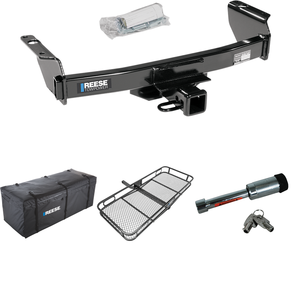 Fits 1983-1992 Ford Ranger Trailer Hitch Tow PKG w/ 60" x 24" Cargo Carrier + Cargo Bag + Hitch Lock (Excludes: GT Models) By Reese Towpower