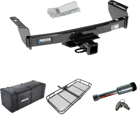 Fits 1983-1992 Ford Ranger Trailer Hitch Tow PKG w/ 60" x 24" Cargo Carrier + Cargo Bag + Hitch Lock (Excludes: GT Models) By Reese Towpower