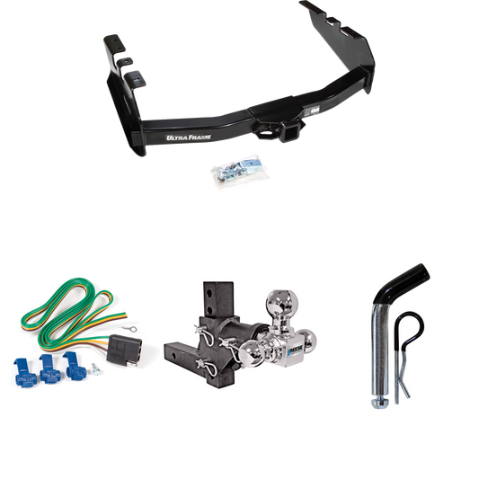 Fits 1999-2004 Chevrolet Silverado 2500 Trailer Hitch Tow PKG w/ 4-Flat Wiring Harness + Adjustable Drop Rise Triple Ball Ball Mount 1-7/8" & 2" & 2-5/16" Trailer Balls + Pin/Clip By Draw-Tite