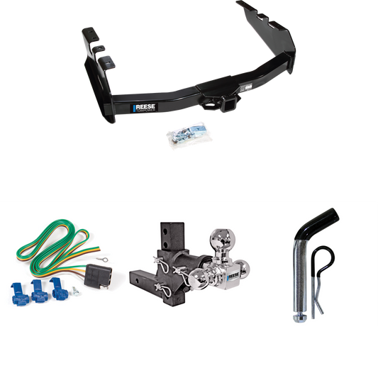 Fits 1999-2004 Chevrolet Silverado 2500 Trailer Hitch Tow PKG w/ 4-Flat Wiring Harness + Adjustable Drop Rise Triple Ball Ball Mount 1-7/8" & 2" & 2-5/16" Trailer Balls + Pin/Clip By Reese Towpower