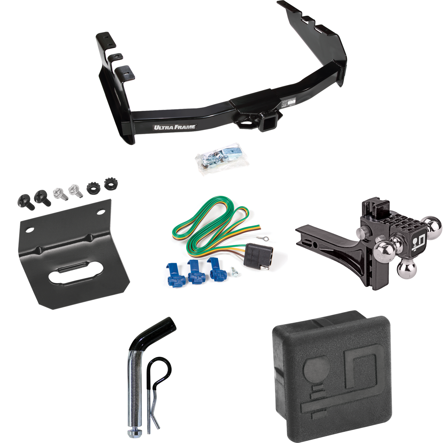 Fits 2003-2007 Chevrolet Silverado 1500 Trailer Hitch Tow PKG w/ 4-Flat Wiring Harness + Adjustable Drop Rise Triple Ball Ball Mount 1-7/8" & 2" & 2-5/16" Trailer Balls + Pin/Clip + Hitch Cover + Wiring Bracket (For (Classic) Models) By Draw-Tite