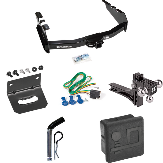 Fits 2003-2007 Chevrolet Silverado 1500 Trailer Hitch Tow PKG w/ 4-Flat Wiring Harness + Adjustable Drop Rise Triple Ball Ball Mount 1-7/8" & 2" & 2-5/16" Trailer Balls + Pin/Clip + Hitch Cover + Wiring Bracket (For (Classic) Models) By Draw-Tite