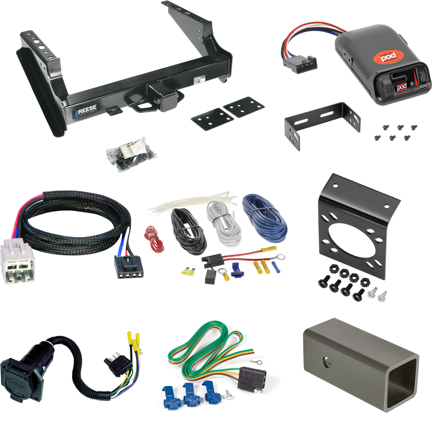 Fits 2005-2007 Ford F-350 Super Duty Trailer Hitch Tow PKG w/ Pro Series POD Brake Control + Plug & Play BC Adapter + 7-Way RV Wiring (Excludes: Cab & Chassis Models) By Reese Towpower