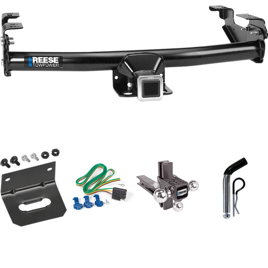 Fits 1971-1980 Dodge D300 Trailer Hitch Tow PKG w/ 4-Flat Wiring Harness + Adjustable Drop Rise Triple Ball Ball Mount 1-7/8" & 2" & 2-5/16" Trailer Balls + Pin/Clip + Wiring Bracket By Reese Towpower