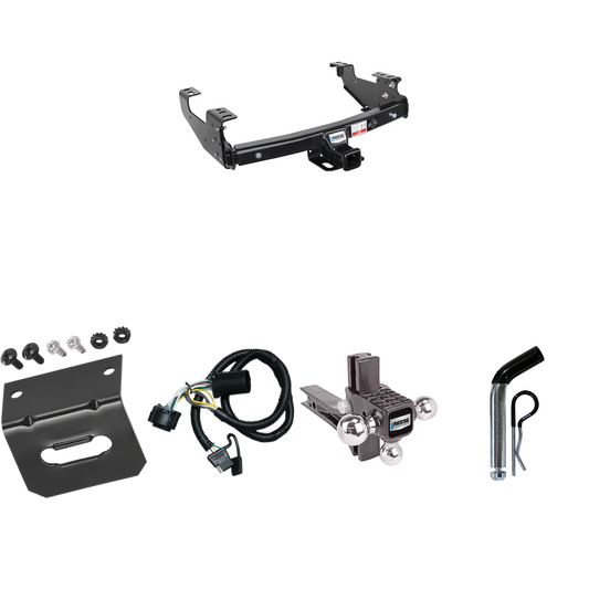 Fits 2001-2006 Chevrolet Silverado 2500 HD Trailer Hitch Tow PKG w/ 4-Flat Wiring Harness + Adjustable Drop Rise Triple Ball Ball Mount 1-7/8" & 2" & 2-5/16" Trailer Balls + Pin/Clip + Wiring Bracket By Reese Towpower