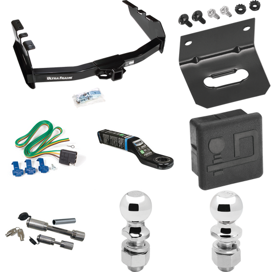 Fits 2003-2007 GMC Sierra 1500 Trailer Hitch Tow PKG w/ 4-Flat Wiring Harness + Ball Mount w/ 2" Drop + Dual Hitch & Coupler Locks + 2" Ball + 2-5/16" Ball + Hitch Cover + Wiring Bracket (For (Classic) Models) By Draw-Tite