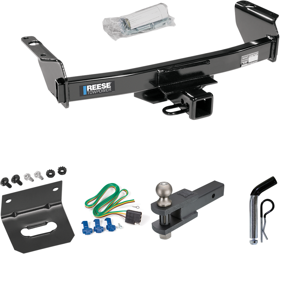 Fits 2004-2011 Ford Ranger Trailer Hitch Tow PKG w/ 4-Flat Wiring Harness + Clevis Hitch Ball Mount w/ 2" Ball + Pin/Clip + Wiring Bracket By Reese Towpower