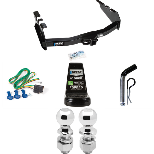 Fits 2001-2003 Chevrolet Silverado 1500 HD Trailer Hitch Tow PKG w/ 4-Flat Wiring Harness + Ball Mount w/ 4" Drop + Pin/Clip + 2" Ball + 2-5/16" Ball By Reese Towpower