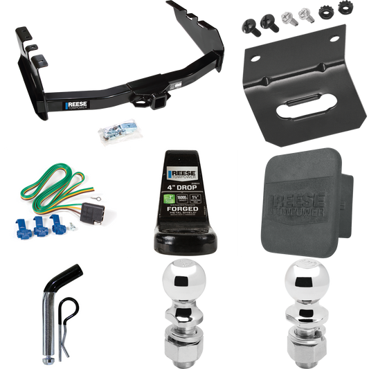 Fits 2003-2007 Chevrolet Silverado 1500 Trailer Hitch Tow PKG w/ 4-Flat Wiring Harness + Ball Mount w/ 4" Drop + Pin/Clip + 2" Ball + 2-5/16" Ball + Hitch Cover + Wiring Bracket (For (Classic) Models) By Reese Towpower