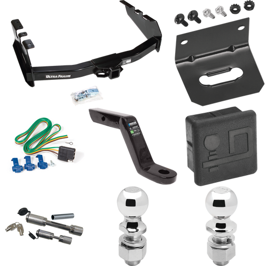 Fits 2001-2003 Chevrolet Silverado 1500 HD Trailer Hitch Tow PKG w/ 4-Flat Wiring Harness + Ball Mount w/ 6" Drop + Dual Hitch & Coupler Locks + 2" Ball + 2-5/16" Ball + Hitch Cover + Wiring Bracket By Draw-Tite