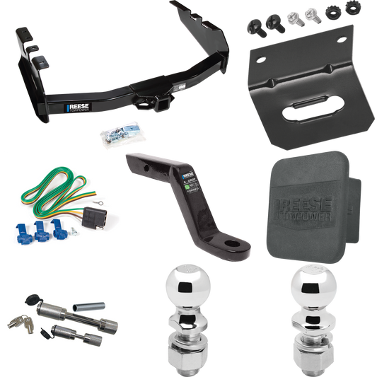 Fits 2005-2007 GMC Sierra 1500 HD Trailer Hitch Tow PKG w/ 4-Flat Wiring Harness + Ball Mount w/ 6" Drop + Dual Hitch & Coupler Locks + 2" Ball + 2-5/16" Ball + Hitch Cover + Wiring Bracket (For (Classic) Models) By Reese Towpower