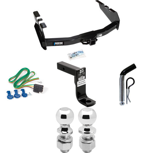 Fits 1999-2004 GMC Sierra 2500 Trailer Hitch Tow PKG w/ 4-Flat Wiring Harness + Ball Mount w/ 8" Drop + Pin/Clip + 2" Ball + 2-5/16" Ball By Reese Towpower