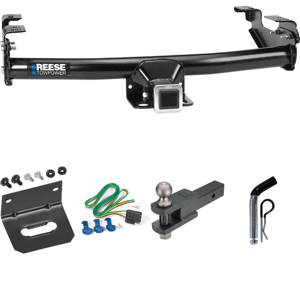 Fits 2005-2007 Chevrolet Silverado 1500 HD Trailer Hitch Tow PKG w/ 4-Flat Wiring Harness + Clevis Hitch Ball Mount w/ 2" Ball + Pin/Clip + Wiring Bracket (For (Classic) Models) By Reese Towpower