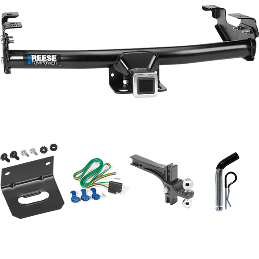 Fits 2005-2007 GMC Sierra 1500 HD Trailer Hitch Tow PKG w/ 4-Flat Wiring Harness + Dual Adjustable Drop Rise Ball Ball Mount 2" & 2-5/16" Trailer Balls + Pin/Clip + Wiring Bracket (For (Classic) Models) By Reese Towpower