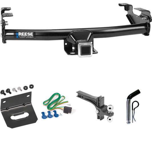 Fits 2005-2007 Chevrolet Silverado 1500 HD Trailer Hitch Tow PKG w/ 4-Flat Wiring Harness + Dual Adjustable Drop Rise Ball Ball Mount 2" & 2-5/16" Trailer Balls + Pin/Clip + Wiring Bracket (For (Classic) Models) By Reese Towpower