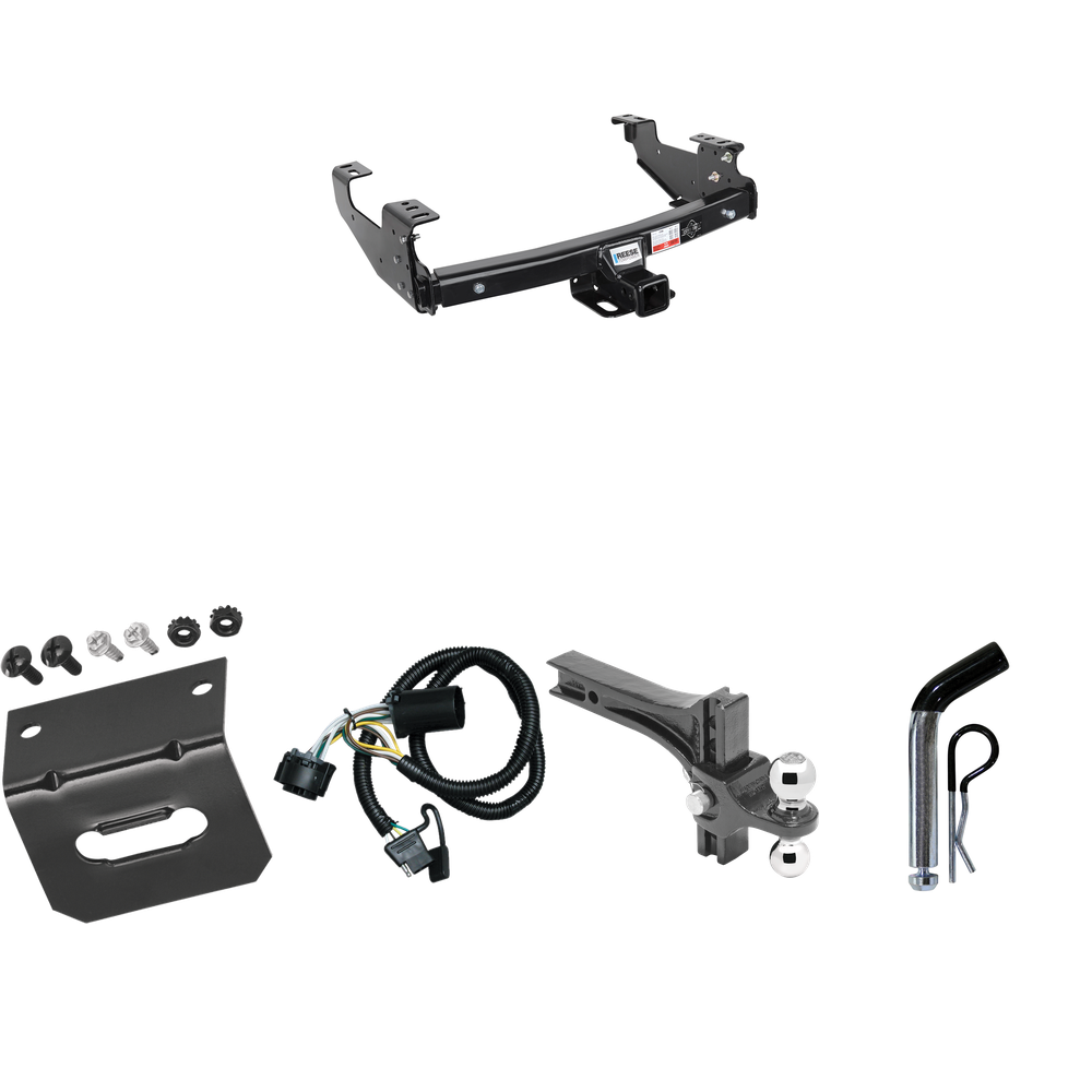 Fits 2007-2007 Chevrolet Silverado 2500 HD Trailer Hitch Tow PKG w/ 4-Flat Wiring Harness + Dual Adjustable Drop Rise Ball Ball Mount 2" & 2-5/16" Trailer Balls + Pin/Clip + Wiring Bracket (For (Classic) Models) By Reese Towpower