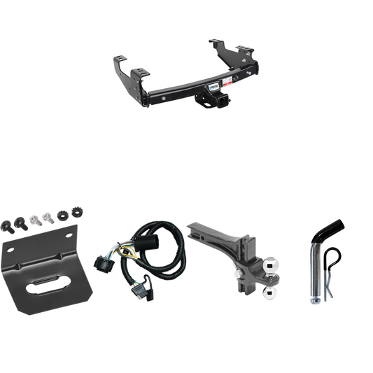 Fits 2007-2007 Chevrolet Silverado 2500 HD Trailer Hitch Tow PKG w/ 4-Flat Wiring Harness + Dual Adjustable Drop Rise Ball Ball Mount 2" & 2-5/16" Trailer Balls + Pin/Clip + Wiring Bracket (For (Classic) Models) By Reese Towpower