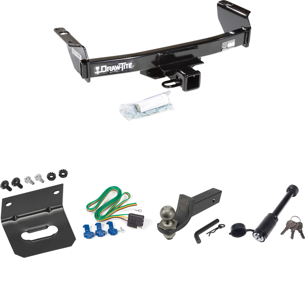 Fits 2004-2011 Ford Ranger Trailer Hitch Tow PKG w/ 4-Flat Wiring + Interlock Tactical Starter Kit w/ 2" Drop & 2" Ball + Tactical Dogbone Lock + Wiring Bracket By Draw-Tite