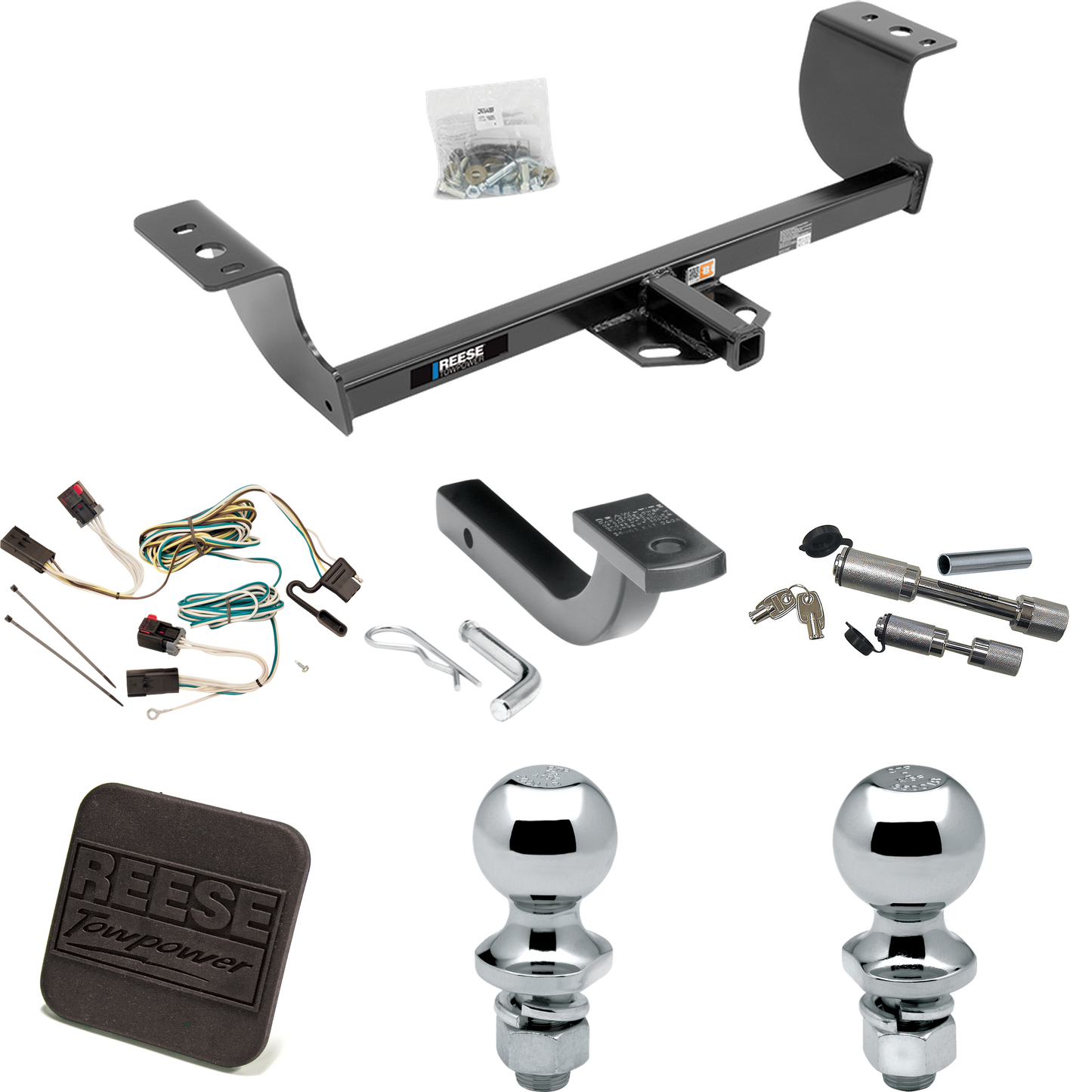 Fits 2005-2007 Chrysler 300 Trailer Hitch Tow PKG w/ 4-Flat Wiring Harness + Draw-Bar + 1-7/8" + 2" Ball + Hitch Cover + Dual Hitch & Coupler Locks By Reese Towpower