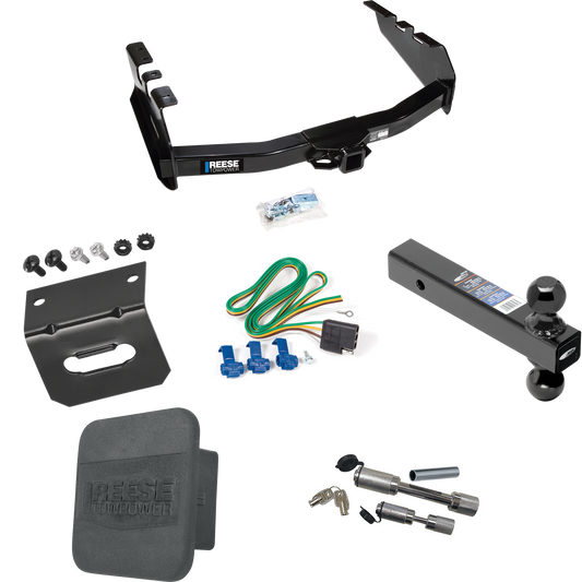 Fits 2003-2007 GMC Sierra 1500 Trailer Hitch Tow PKG w/ 4-Flat Wiring Harness + Dual Ball Ball Mount 2" & 2-5/16" Trailer Balls + Dual Hitch & Coupler Locks + Hitch Cover + Wiring Bracket (For (Classic) Models) By Reese Towpower