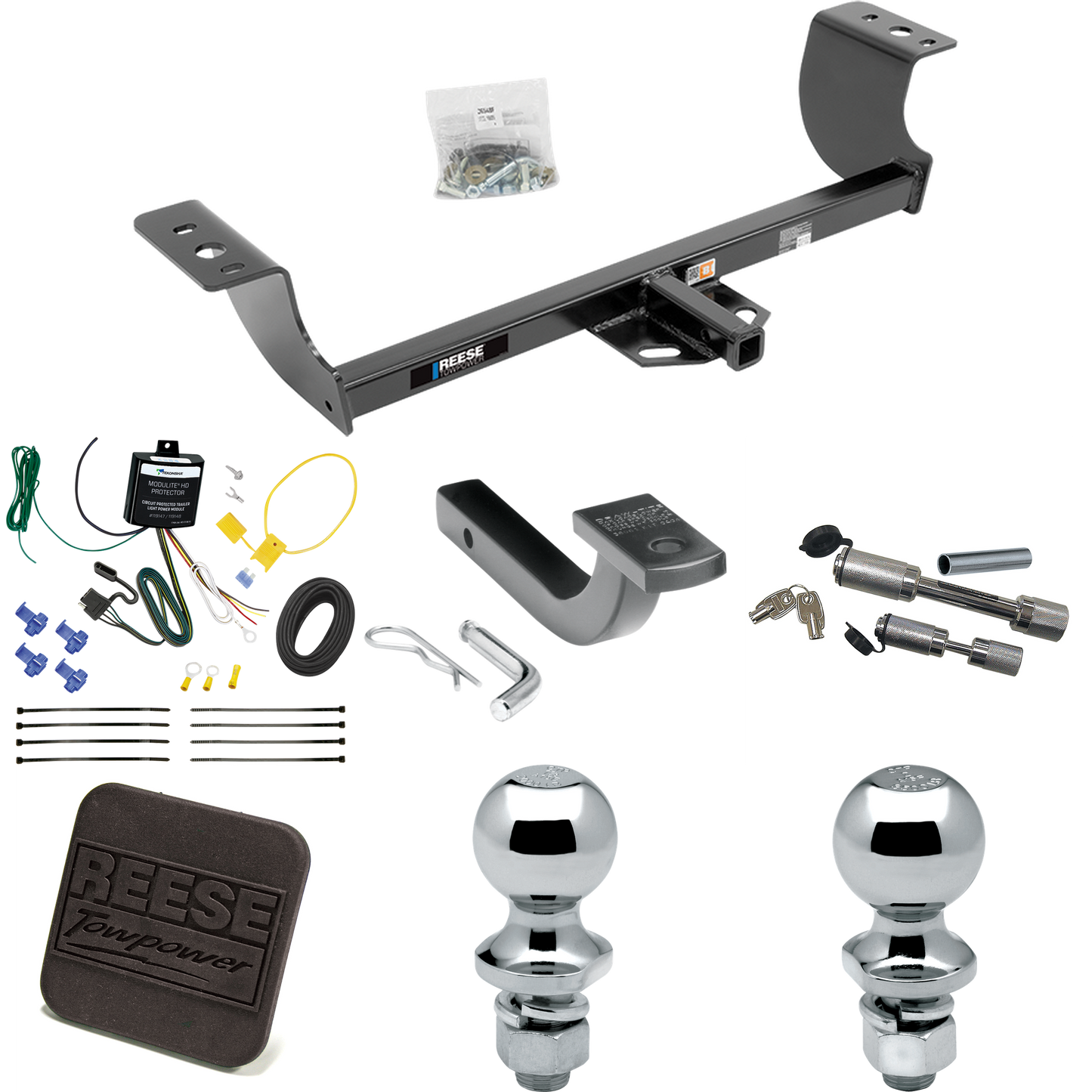 Fits 2005-2008 Dodge Magnum Trailer Hitch Tow PKG w/ 4-Flat Wiring Harness + Draw-Bar + 1-7/8" + 2" Ball + Hitch Cover + Dual Hitch & Coupler Locks By Reese Towpower