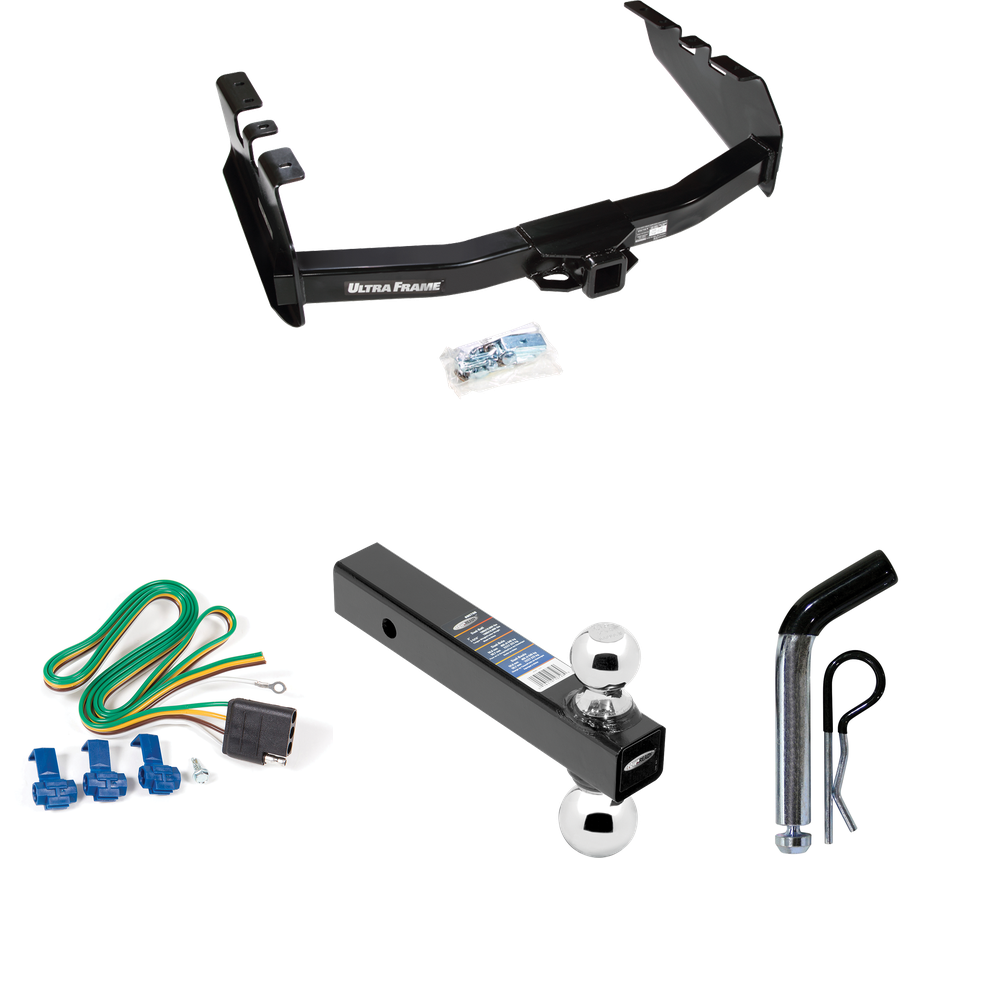 Fits 1999-2004 GMC Sierra 2500 Trailer Hitch Tow PKG w/ 4-Flat Wiring Harness + Dual Ball Ball Mount 2" & 2-5/16" Trailer Balls + Pin/Clip By Draw-Tite