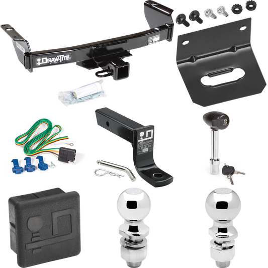 Fits 2004-2011 Ford Ranger Trailer Hitch Tow PKG w/ 4-Flat Wiring + Ball Mount w/ 4" Drop + 2" Ball + 2-5/16" Ball + Wiring Bracket + Hitch Lock + Hitch Cover By Draw-Tite