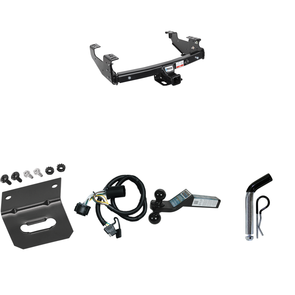 Fits 1999-2006 GMC Sierra 1500 Trailer Hitch Tow PKG w/ 4-Flat Wiring Harness + Dual Ball Ball Mount 2" & 2-5/16" Trailer Balls + Pin/Clip +  Wiring Bracket By Reese Towpower