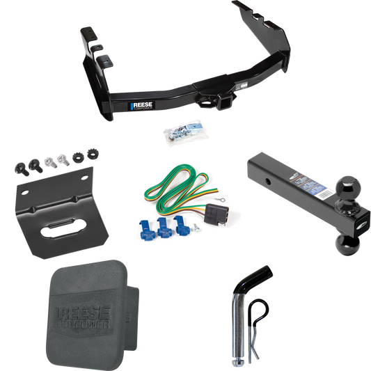 Fits 1999-2004 GMC Sierra 2500 Trailer Hitch Tow PKG w/ 4-Flat Wiring Harness + Dual Ball Ball Mount 2" & 2-5/16" Trailer Balls + Pin/Clip + Hitch Cover + Wiring Bracket By Reese Towpower