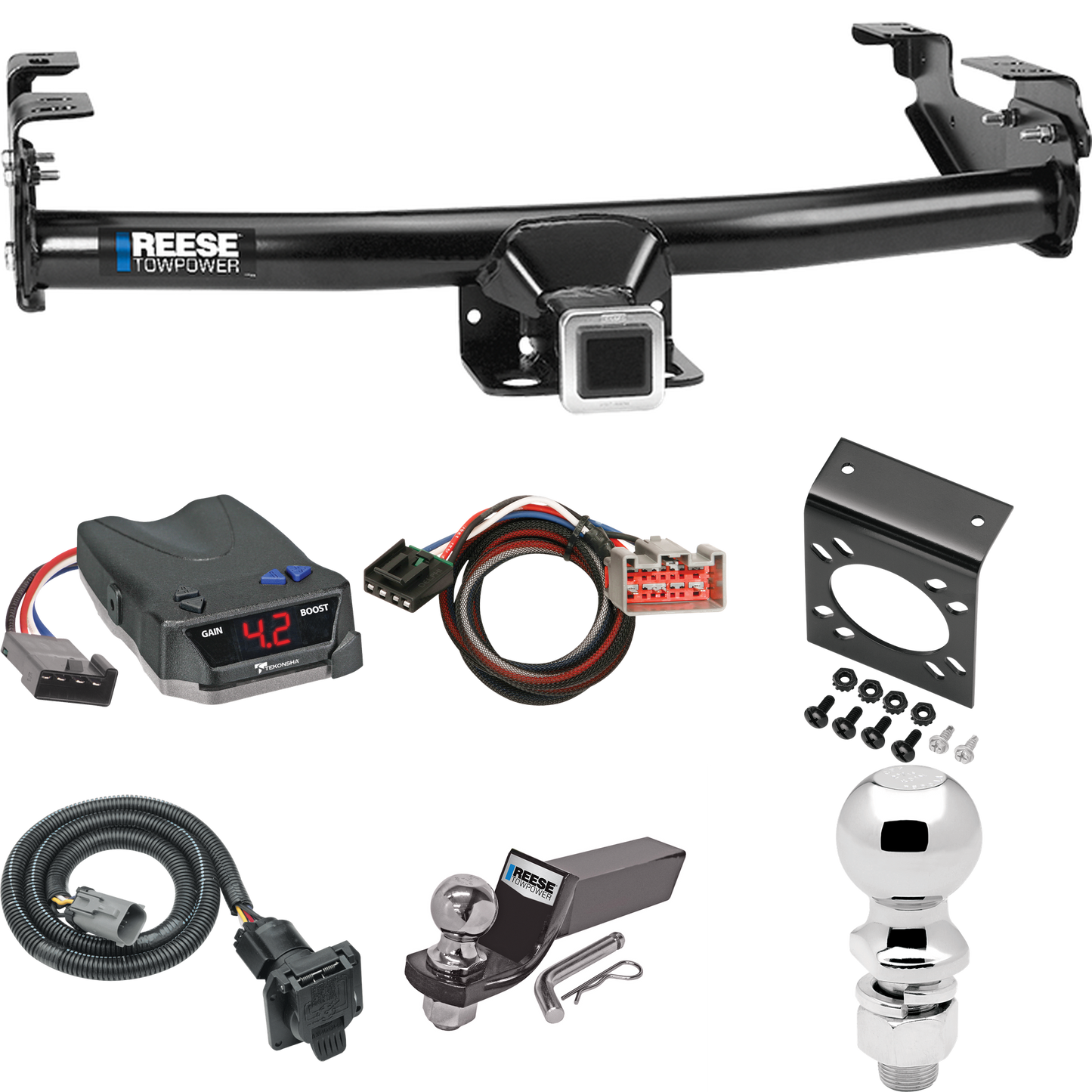 Fits 1999-2001 Ford F-350 Super Duty Trailer Hitch Tow PKG w/ Tekonsha BRAKE-EVN Brake Control + Plug & Play BC Adapter + 7-Way RV Wiring + 2" & 2-5/16" Ball & Drop Mount (Excludes: Cab & Chassis Models) By Reese Towpower