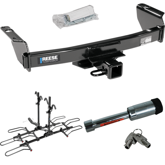 Fits 2002-2009 Mazda B2300 Trailer Hitch Tow PKG w/ 4 Bike Plaform Style Carrier Rack + Hitch Lock By Reese Towpower