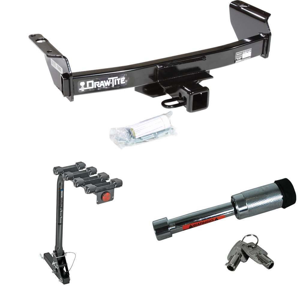 Fits 1994-1997 Mazda B2300 Trailer Hitch Tow PKG w/ 4 Bike Carrier Rack + Hitch Lock By Draw-Tite