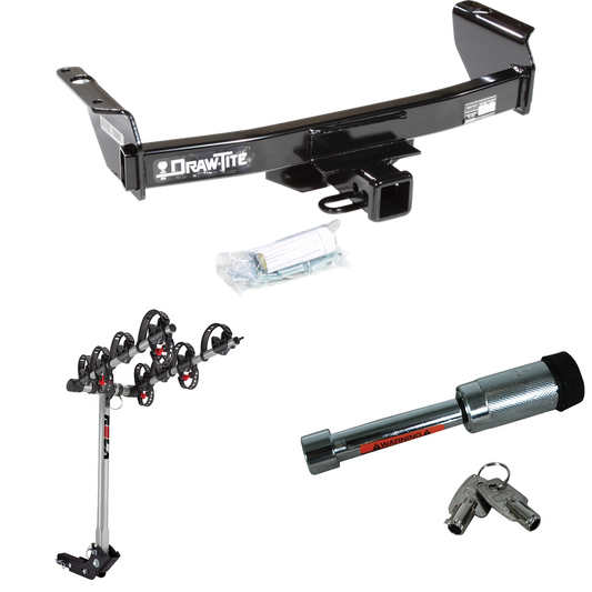 Fits 1994-2008 Mazda B3000 Trailer Hitch Tow PKG w/ 4 Bike Carrier Rack + Hitch Lock By Draw-Tite