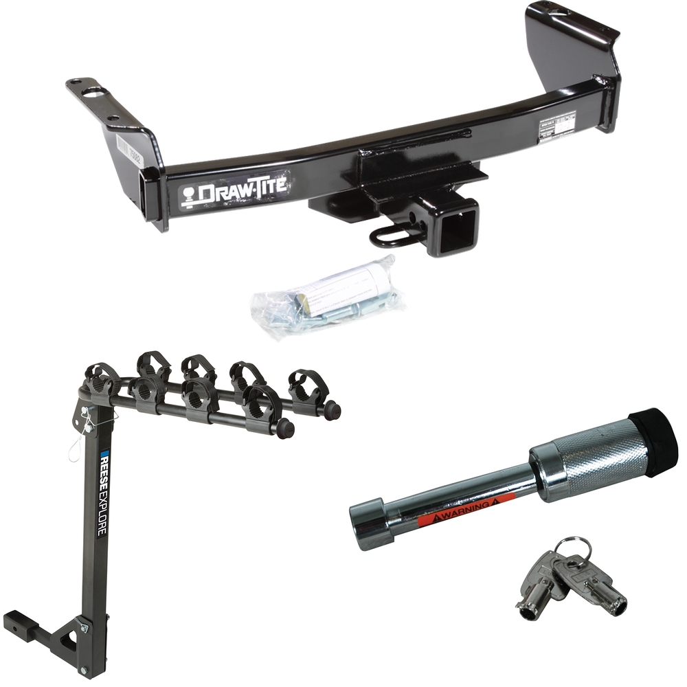 Fits 1994-2008 Mazda B3000 Trailer Hitch Tow PKG w/ 4 Bike Carrier Rack + Hitch Lock By Draw-Tite