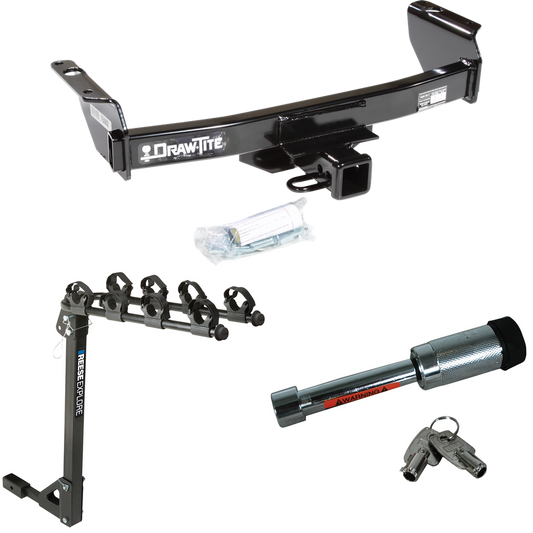 Fits 1994-2008 Mazda B3000 Trailer Hitch Tow PKG w/ 4 Bike Carrier Rack + Hitch Lock By Draw-Tite