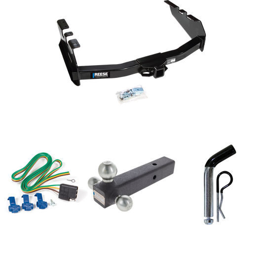 Fits 1999-2004 GMC Sierra 2500 Trailer Hitch Tow PKG w/ 4-Flat Wiring Harness + Triple Ball Ball Mount 1-7/8" & 2" & 2-5/16" Trailer Balls + Pin/Clip By Reese Towpower