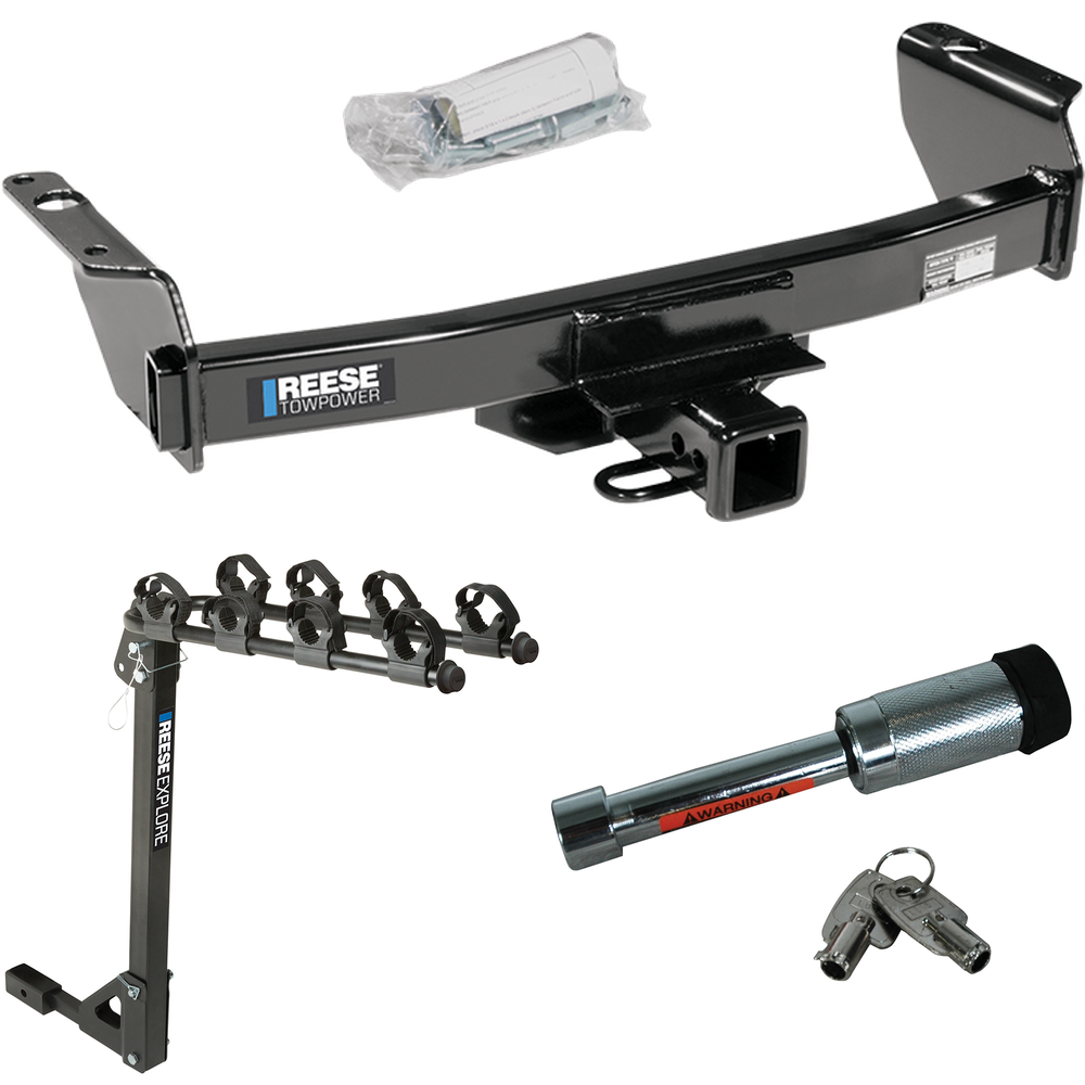 Fits 1993-2011 Ford Ranger Trailer Hitch Tow PKG w/ 4 Bike Carrier Rack + Hitch Lock By Reese Towpower