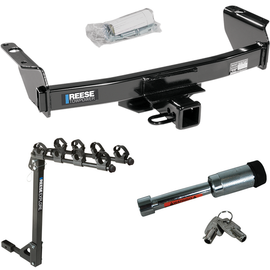 Fits 1994-1997 Mazda B2300 Trailer Hitch Tow PKG w/ 4 Bike Carrier Rack + Hitch Lock By Reese Towpower