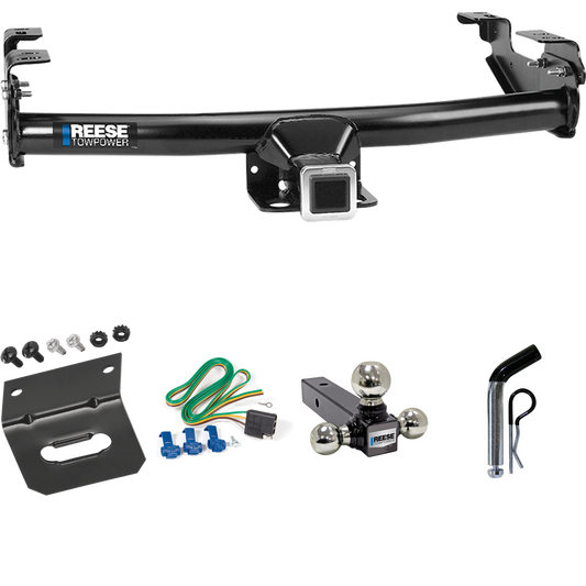 Fits 1981-1993 Dodge D250 Trailer Hitch Tow PKG w/ 4-Flat Wiring Harness + Triple Ball Ball Mount 1-7/8" & 2" & 2-5/16" Trailer Balls + Pin/Clip + Wiring Bracket By Reese Towpower